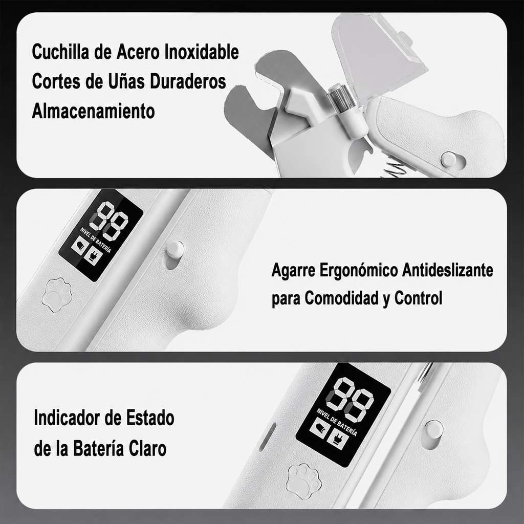 Cortauñas y lima eléctrica 2 en 1 para mascotas con luz LED y detector de vasos sanguíneos