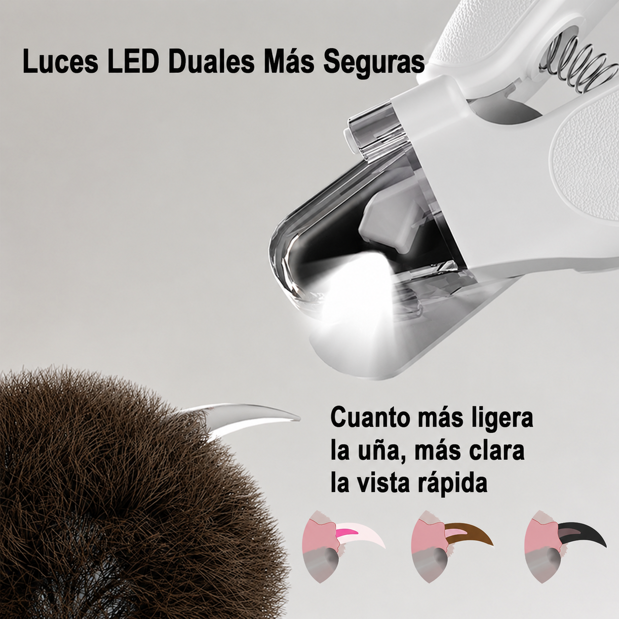 Cortauñas y lima eléctrica 2 en 1 para mascotas con luz LED y detector de vasos sanguíneos