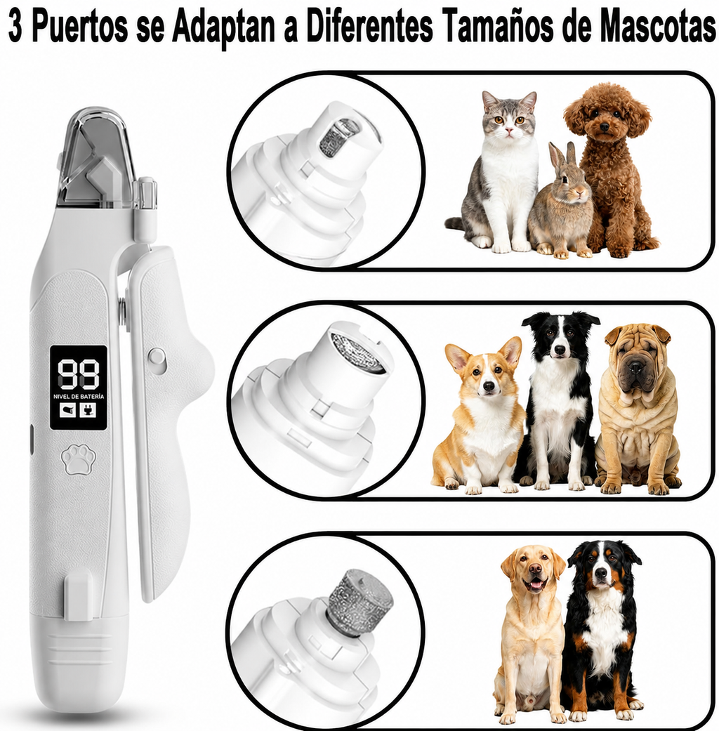 Cortauñas y lima eléctrica 2 en 1 para mascotas con luz LED y detector de vasos sanguíneos